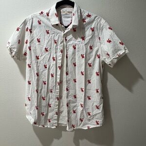 Denim & Flower Ricky Singh White Shirt with Red Santa pattern, Christmas, size M